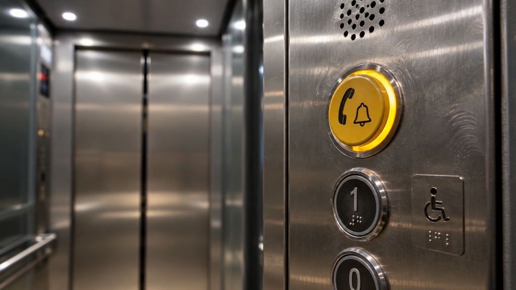 Pulsante di allarme campana gialla e serratura sblocco porte ascensore